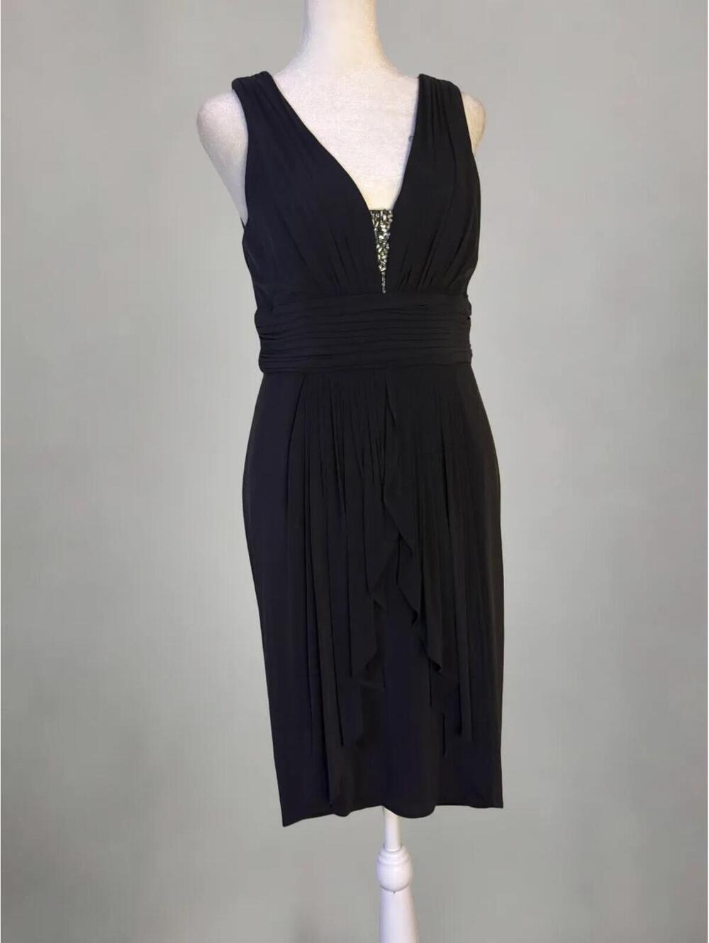BCBG Dark Navy Sequin Ruched Mermaid Drape Layered Cocktail Dress